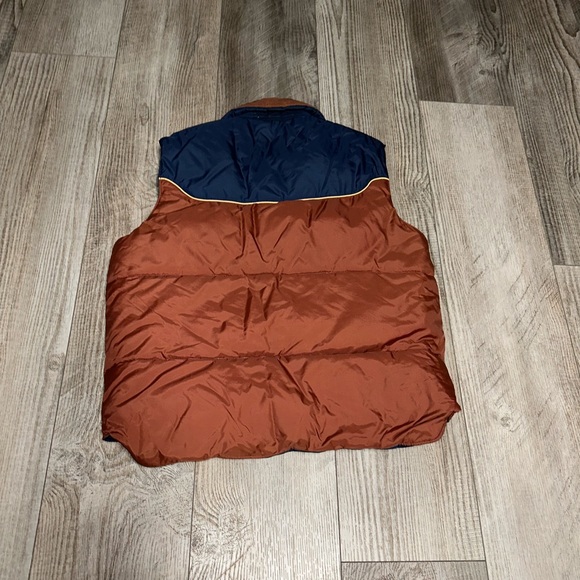 Vintage St Moritz down reversible brown navy blue puffer vest - Picture 4 of 10